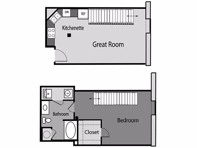 1 Bed, 1 Bath Model floor plan